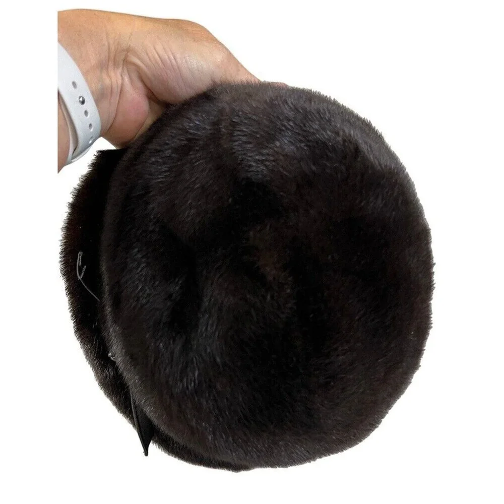Mob wife Flemington Furs Mink Fur Ranch Natural Blk Mint Sz S/M Matching Hat vtg - Picture 14 of 16